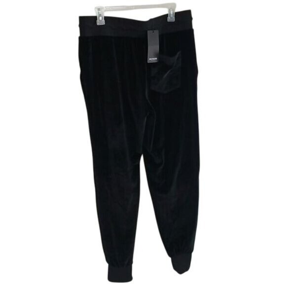 True Religion Womens L Black Velour Jogger Pants Gold Logo Drawstring Waist - Picture 4 of 6